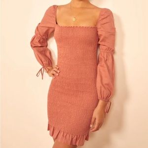Reformation Hillary Smocked Mini Dress in Salmon